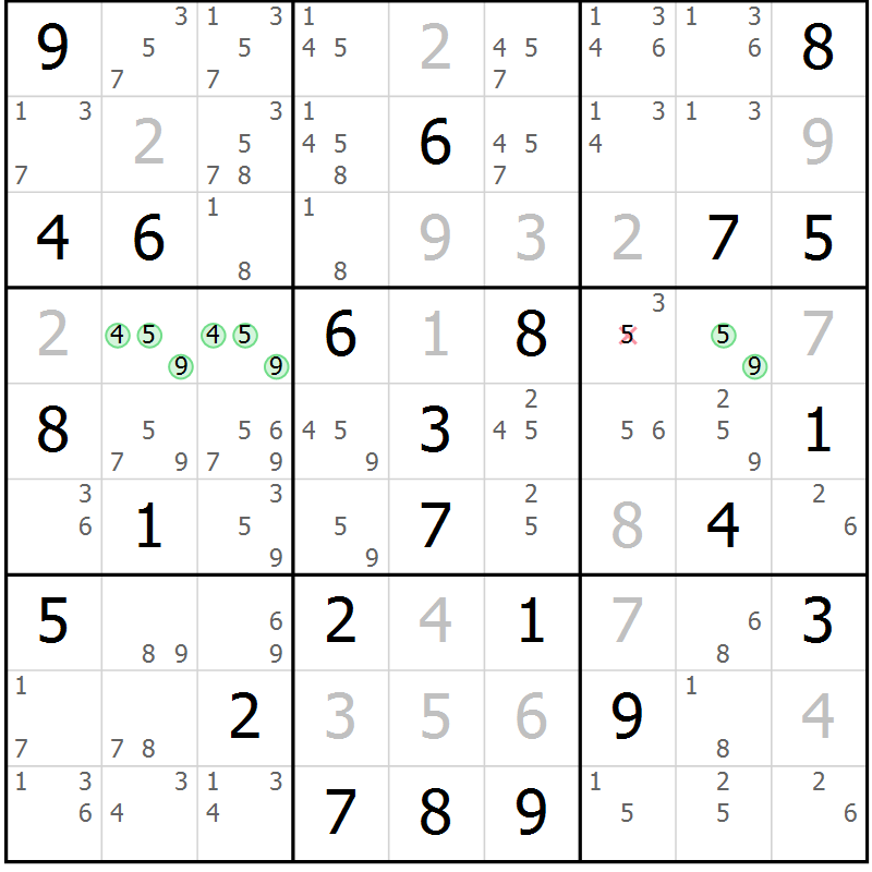 Position des candidats pour la solution de la Gr 34 page 37 du magazine de sudoku Maestro n° 104