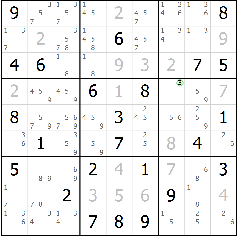Position des candidats pour la solution de la Gr 34 page 37 du magazine de sudoku Maestro n° 104