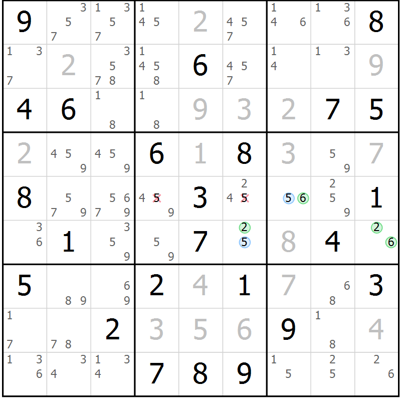 Position des candidats pour la solution de la Gr 34 page 37 du magazine de sudoku Maestro n° 104