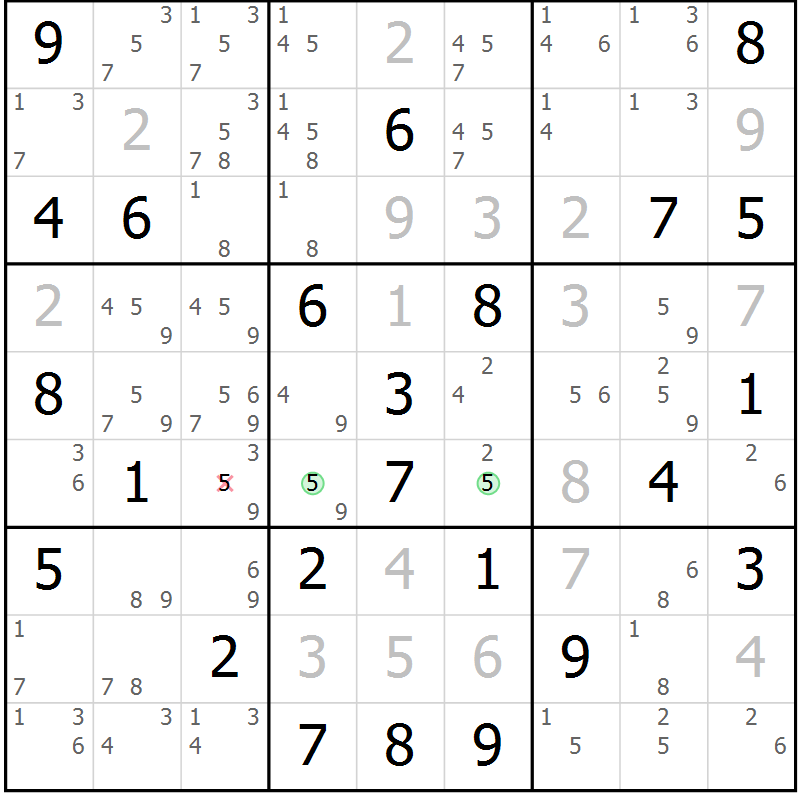 Position des candidats pour la solution de la Gr 34 page 37 du magazine de sudoku Maestro n° 104
