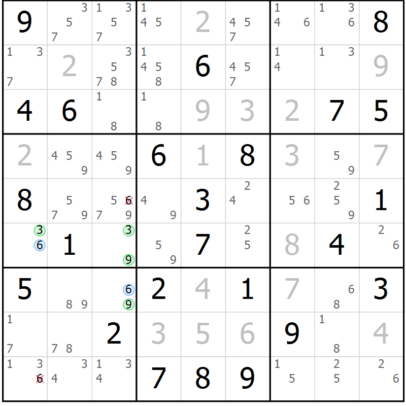 Position des candidats pour la solution de la Gr 34 page 37 du magazine de sudoku Maestro n° 104
