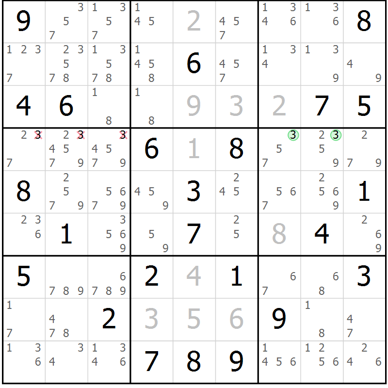 Position des candidats pour la solution de la Gr 34 page 37 du magazine de sudoku Maestro n° 104
