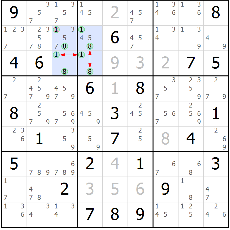 Position des candidats pour la solution de la Gr 34 page 37 du magazine de sudoku Maestro n° 104
