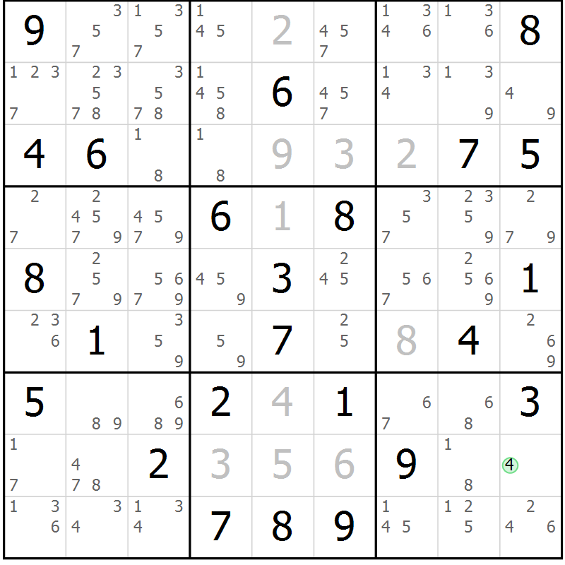 Position des candidats pour la solution de la Gr 34 page 37 du magazine de sudoku Maestro n° 104