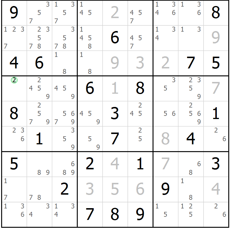 Position des candidats pour la solution de la Gr 34 page 37 du magazine de sudoku Maestro n° 104