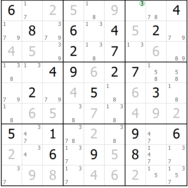 Position des candidats pour la solution de la Gr 35 page 38 du magazine de sudoku Maestro n° 104