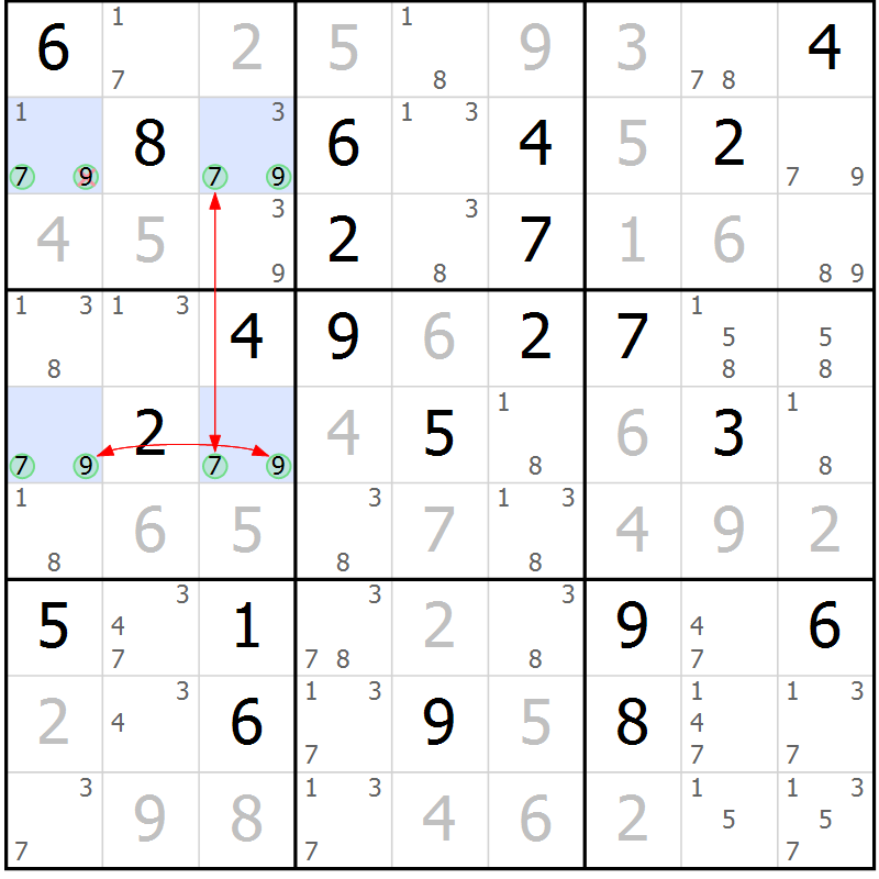 Position des candidats pour la solution de la Gr 35 page 38 du magazine de sudoku Maestro n° 104