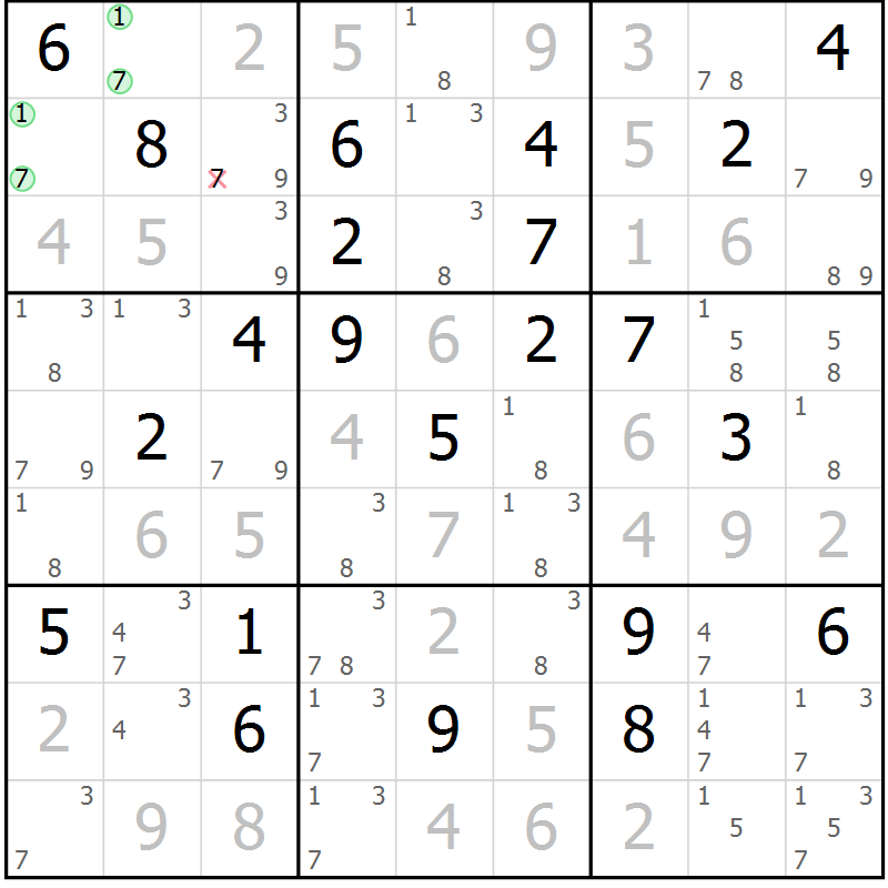 Position des candidats pour la solution de la Gr 35 page 38 du magazine de sudoku Maestro n° 104