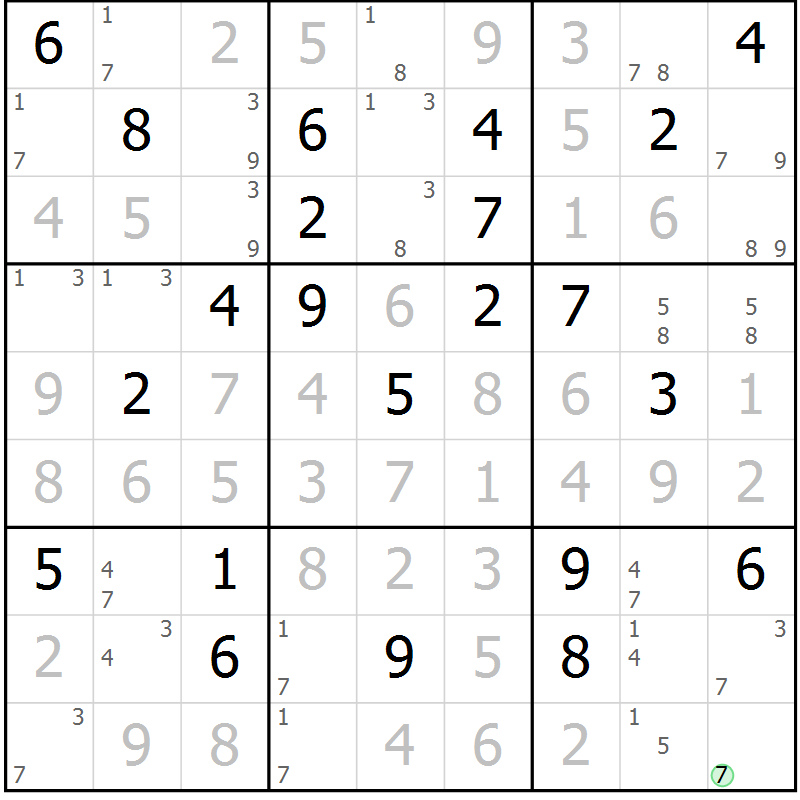 Position des candidats pour la solution de la Gr 35 page 38 du magazine de sudoku Maestro n° 104