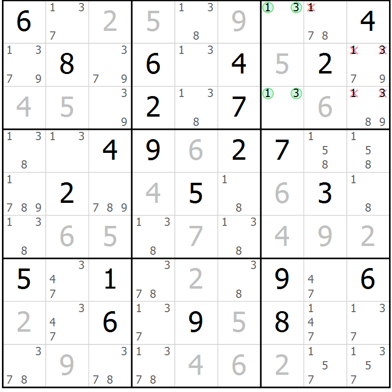 Position des candidats pour la solution de la Gr 35 page 38 du magazine de sudoku Maestro n° 104