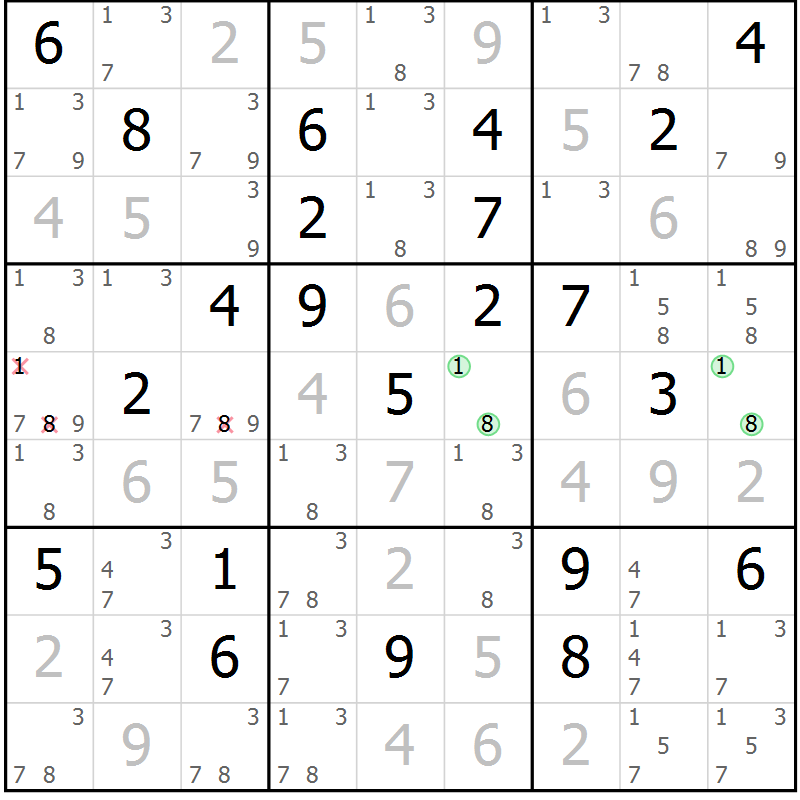 Position des candidats pour la solution de la Gr 35 page 38 du magazine de sudoku Maestro n° 104