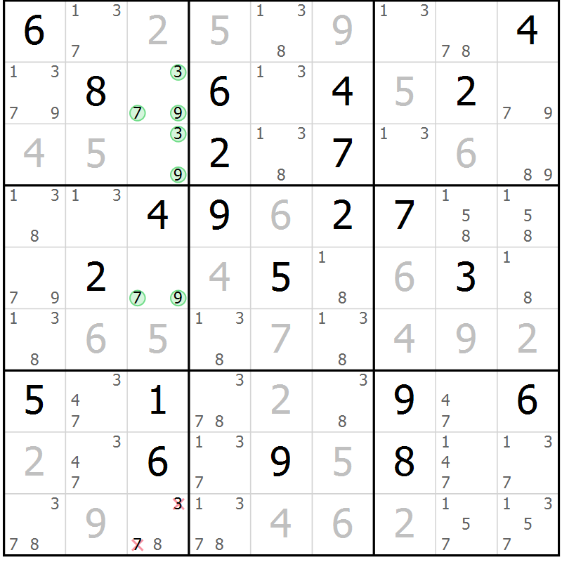 Position des candidats pour la solution de la Gr 35 page 38 du magazine de sudoku Maestro n° 104