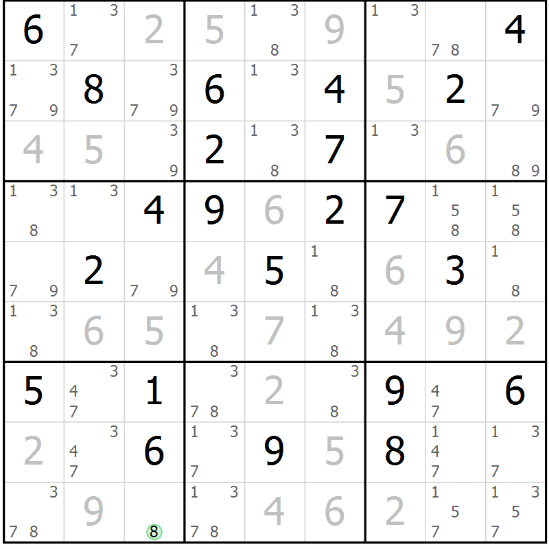 Position des candidats pour la solution de la Gr 35 page 38 du magazine de sudoku Maestro n° 104