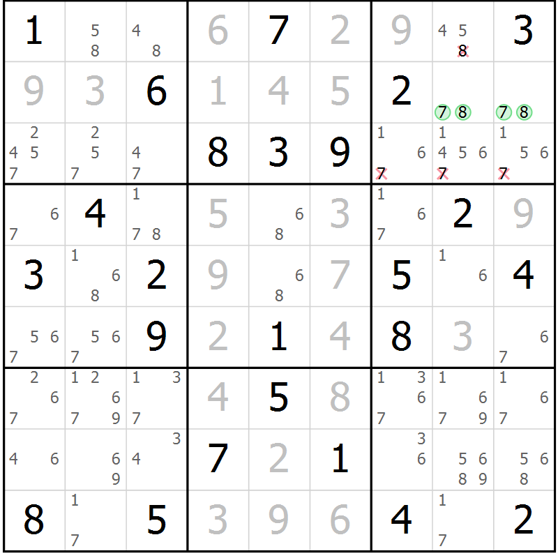 Position des candidats pour la solution de la Gr 36 page 39 du magazine de sudoku Maestro n° 104