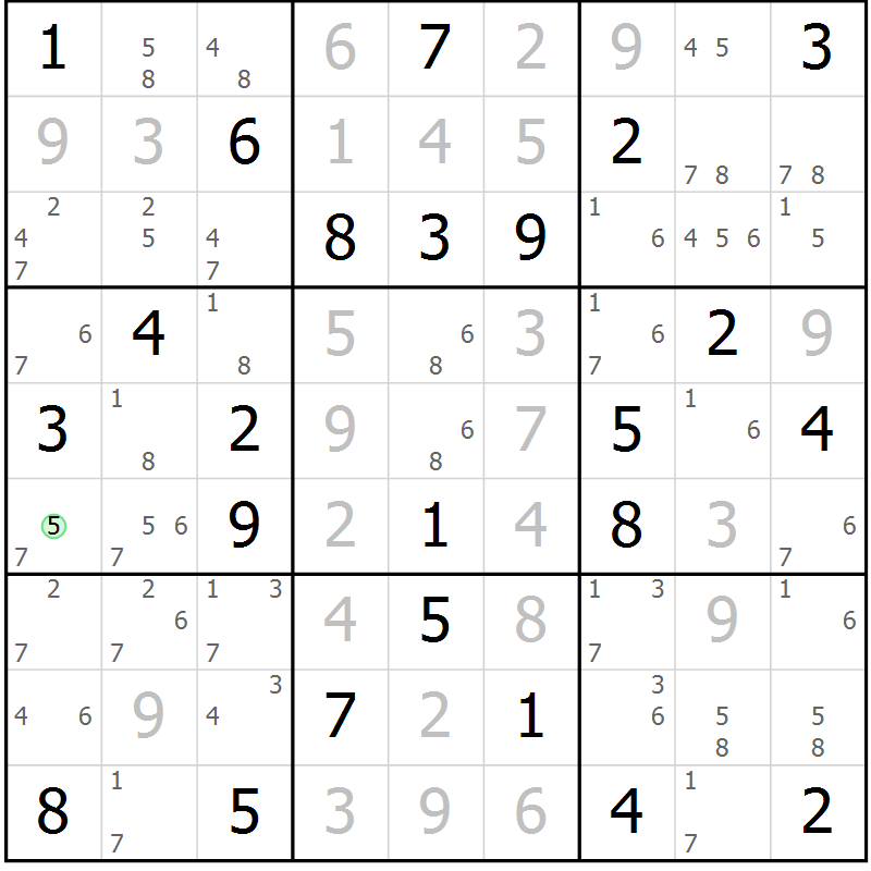 Position des candidats pour la solution de la Gr 36 page 39 du magazine de sudoku Maestro n° 104