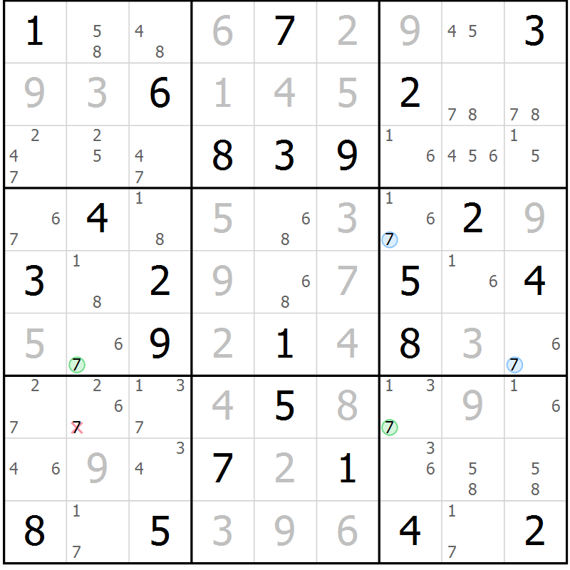 Position des candidats pour la solution de la Gr 36 page 39 du magazine de sudoku Maestro n° 104
