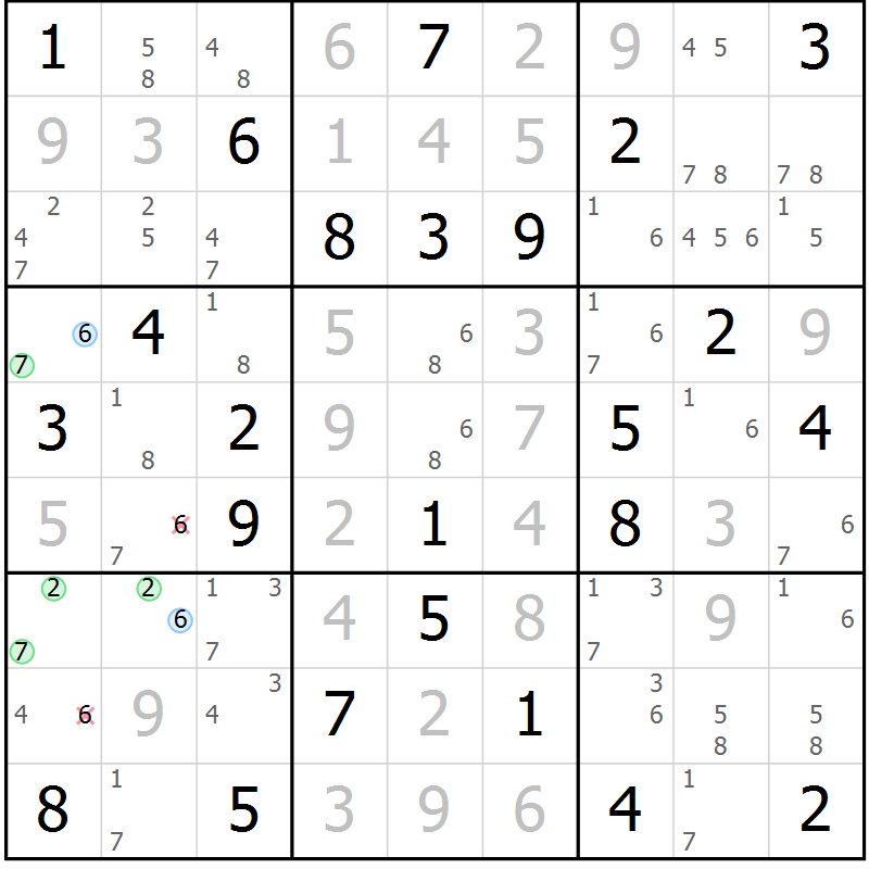 Position des candidats pour la solution de la Gr 36 page 39 du magazine de sudoku Maestro n° 104