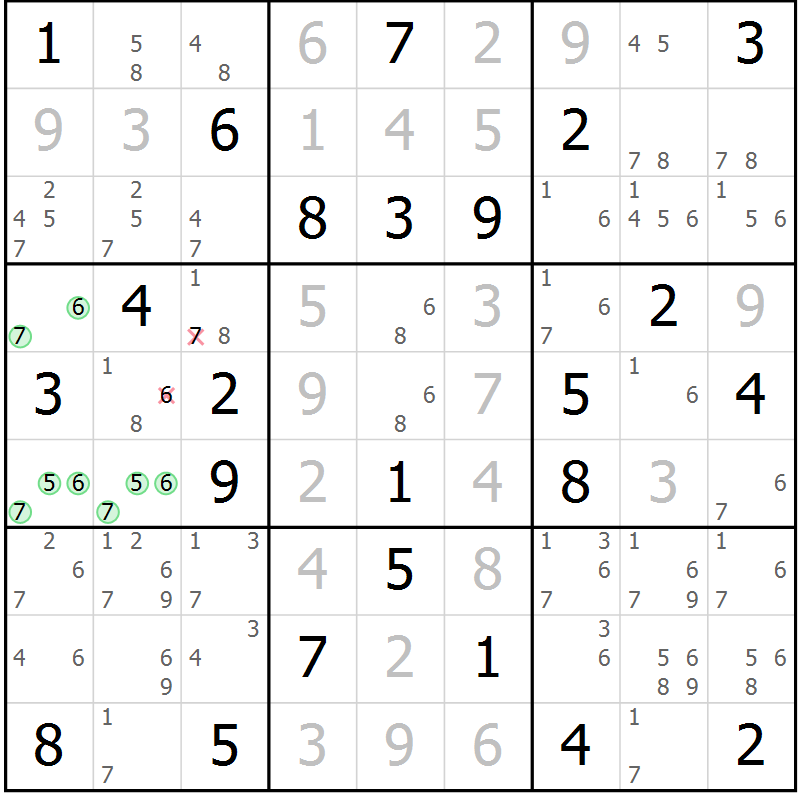 Position des candidats pour la solution de la Gr 36 page 39 du magazine de sudoku Maestro n° 104