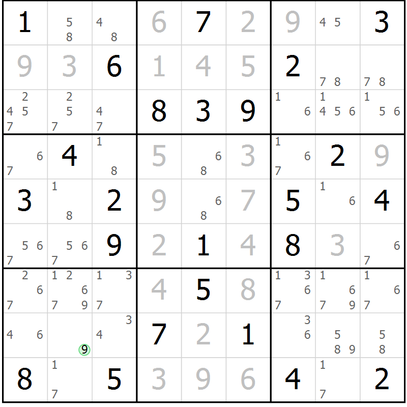 Position des candidats pour la solution de la Gr 36 page 39 du magazine de sudoku Maestro n° 104