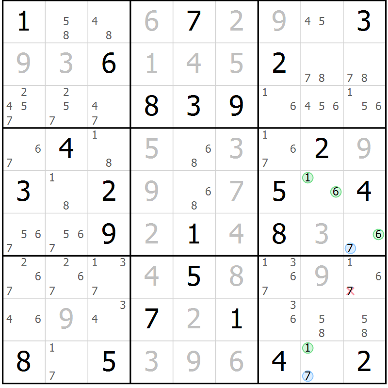 Position des candidats pour la solution de la Gr 36 page 39 du magazine de sudoku Maestro n° 104