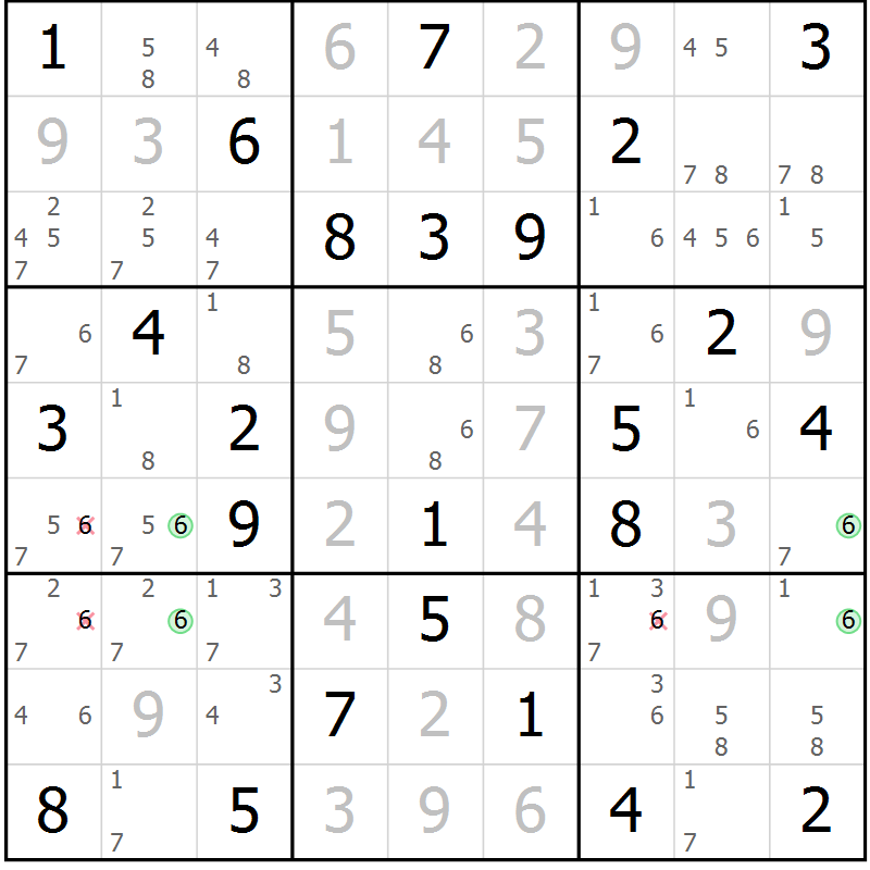 Position des candidats pour la solution de la Gr 36 page 39 du magazine de sudoku Maestro n° 104