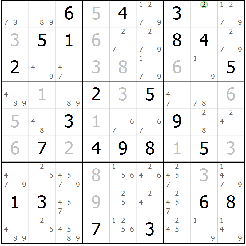 Position des candidats pour la solution de la Gr 37 page 40 du magazine de sudoku Maestro n° 104