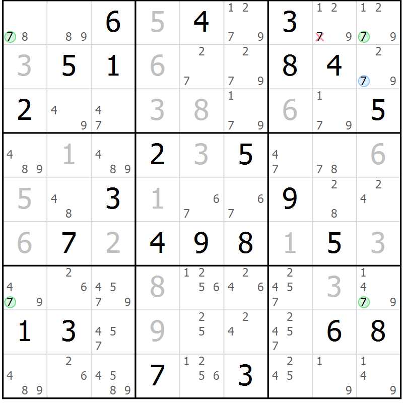 Position des candidats pour la solution de la Gr 37 page 40 du magazine de sudoku Maestro n° 104
