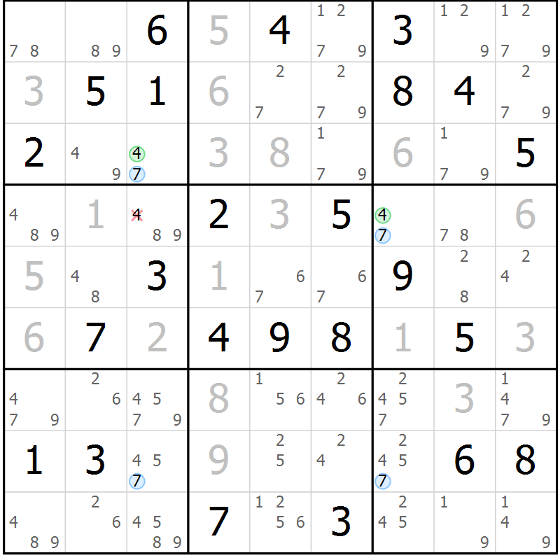 Position des candidats pour la solution de la Gr 37 page 40 du magazine de sudoku Maestro n° 104