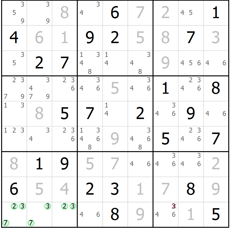 Position des candidats pour la solution de la Gr 38 page 41 du magazine de sudoku Maestro n° 104
