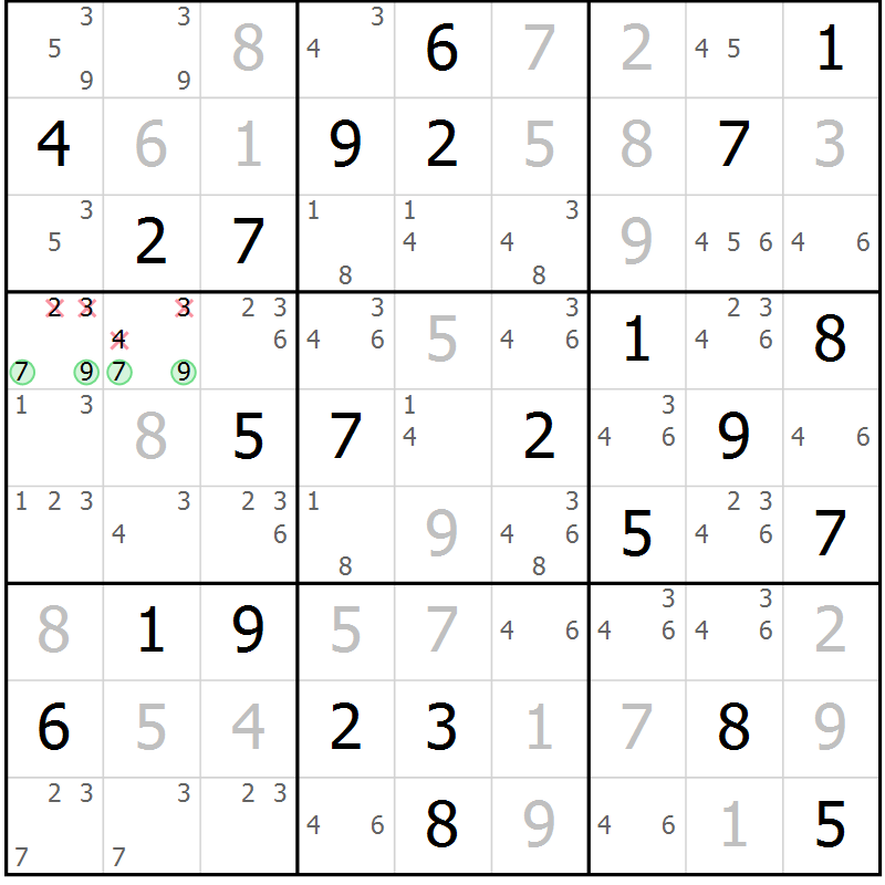 Position des candidats pour la solution de la Gr 38 page 41 du magazine de sudoku Maestro n° 104