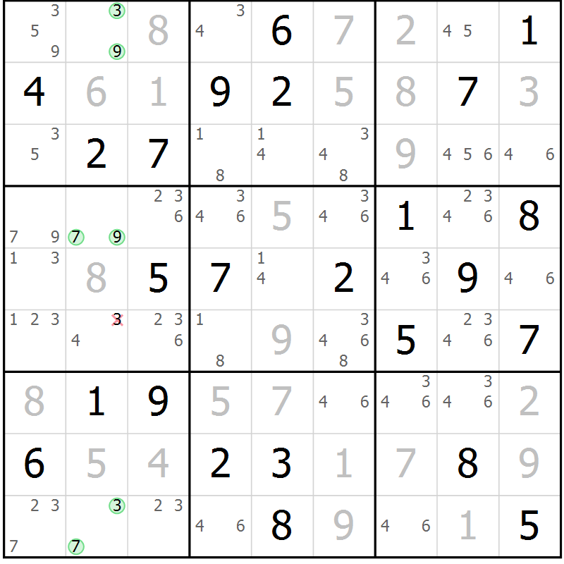 Position des candidats pour la solution de la Gr 38 page 41 du magazine de sudoku Maestro n° 104