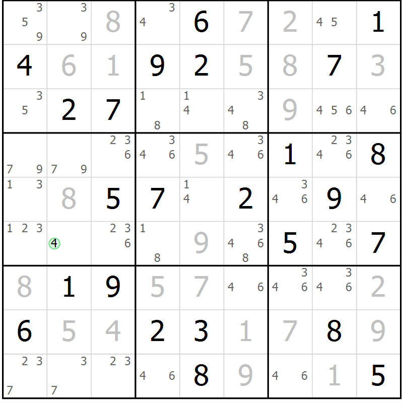 Position des candidats pour la solution de la Gr 38 page 41 du magazine de sudoku Maestro n° 104