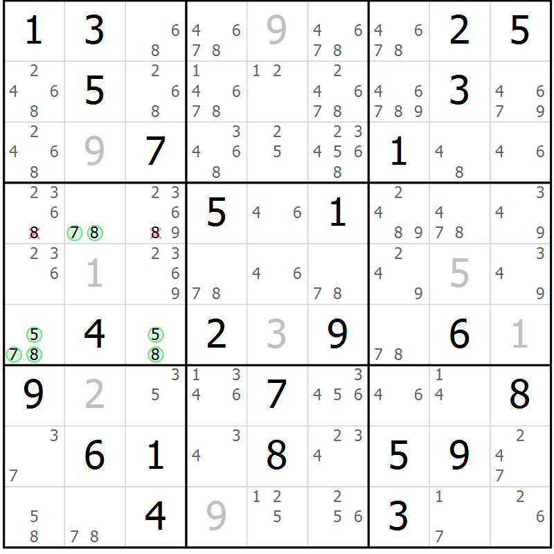 Position des candidats pour la solution de la Gr 39 page 42 du magazine de sudoku Maestro n° 104