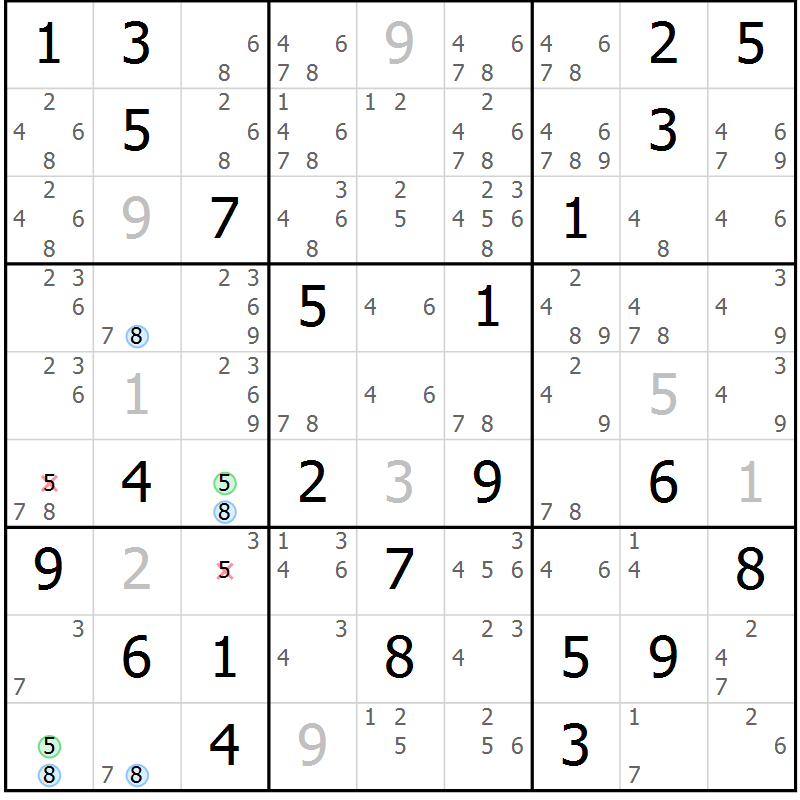 Position des candidats pour la solution de la Gr 39 page 42 du magazine de sudoku Maestro n° 104