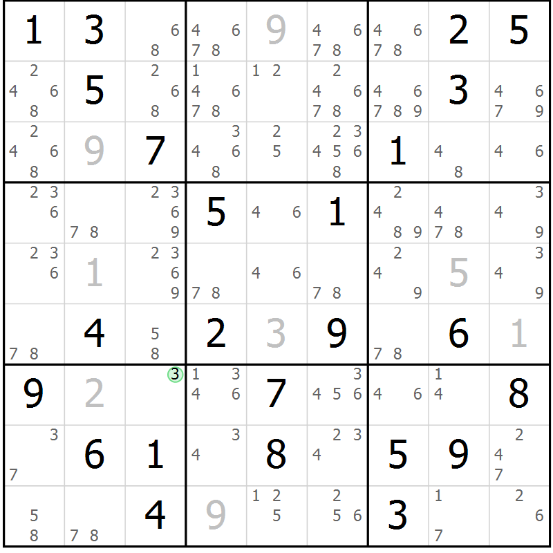 Position des candidats pour la solution de la Gr 39 page 42 du magazine de sudoku Maestro n° 104