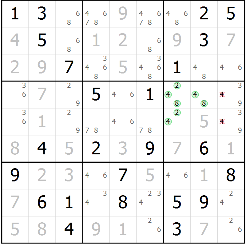 Position des candidats pour la solution de la Gr 39 page 42 du magazine de sudoku Maestro n° 104