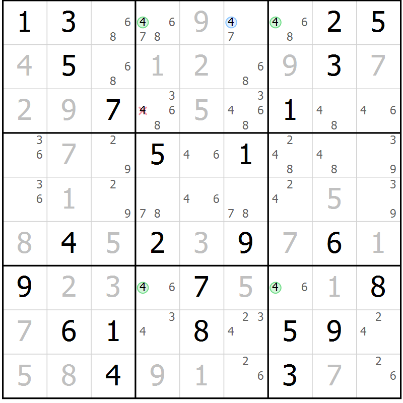 Position des candidats pour la solution de la Gr 39 page 42 du magazine de sudoku Maestro n° 104