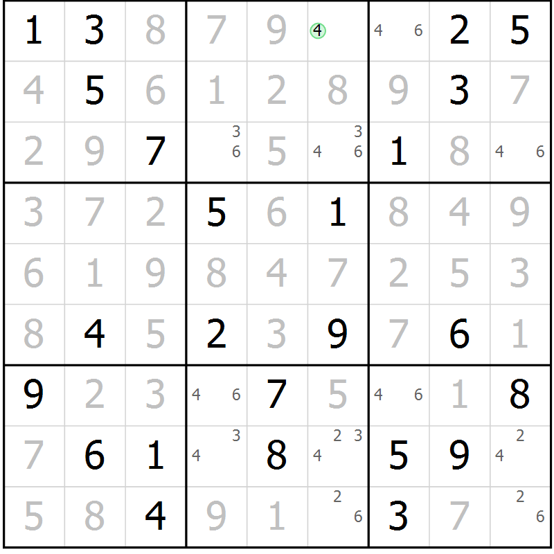 Position des candidats pour la solution de la Gr 39 page 42 du magazine de sudoku Maestro n° 104
