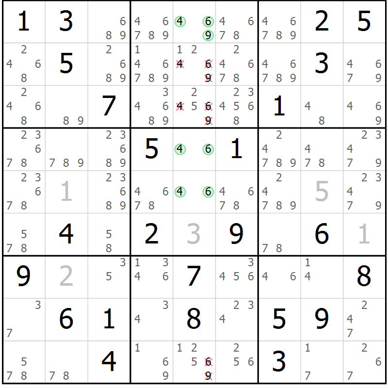 Position des candidats pour la solution de la Gr 39 page 42 du magazine de sudoku Maestro n° 104