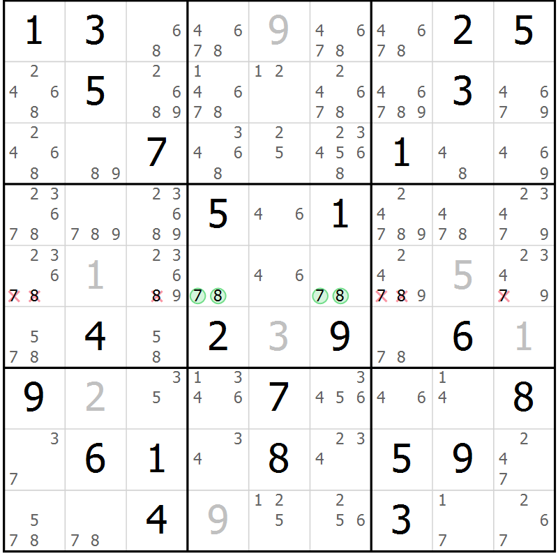 Position des candidats pour la solution de la Gr 39 page 42 du magazine de sudoku Maestro n° 104