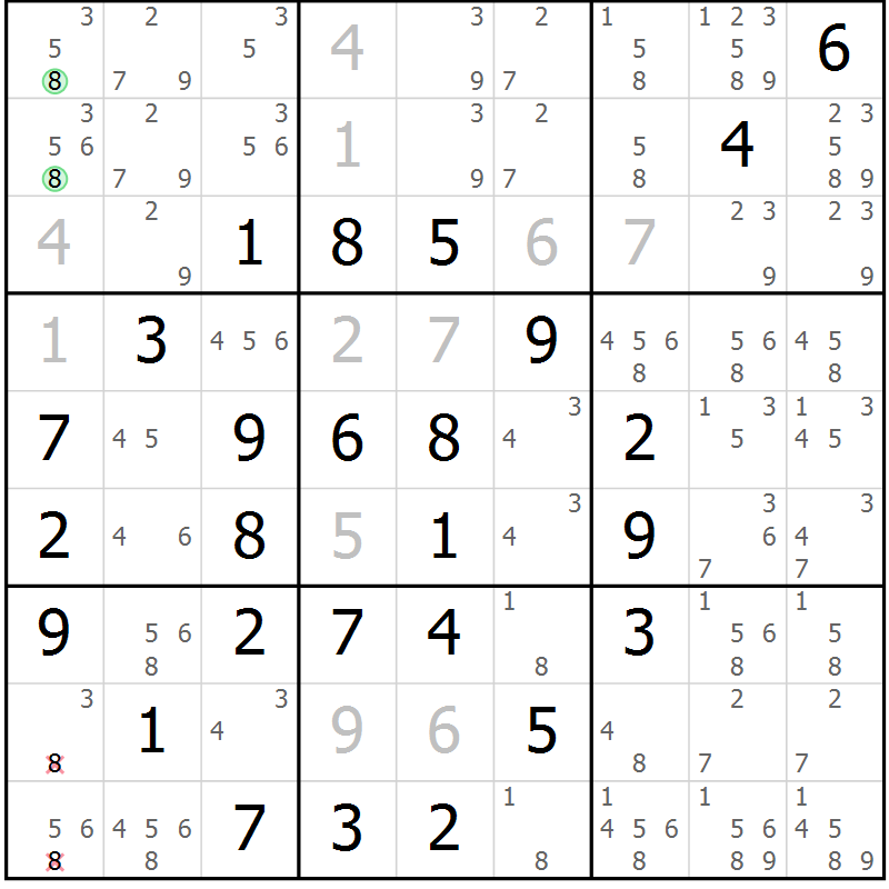 Position des candidats pour la solution de la Gr 4 page 7 du magazine de sudoku Maestro n° 104
