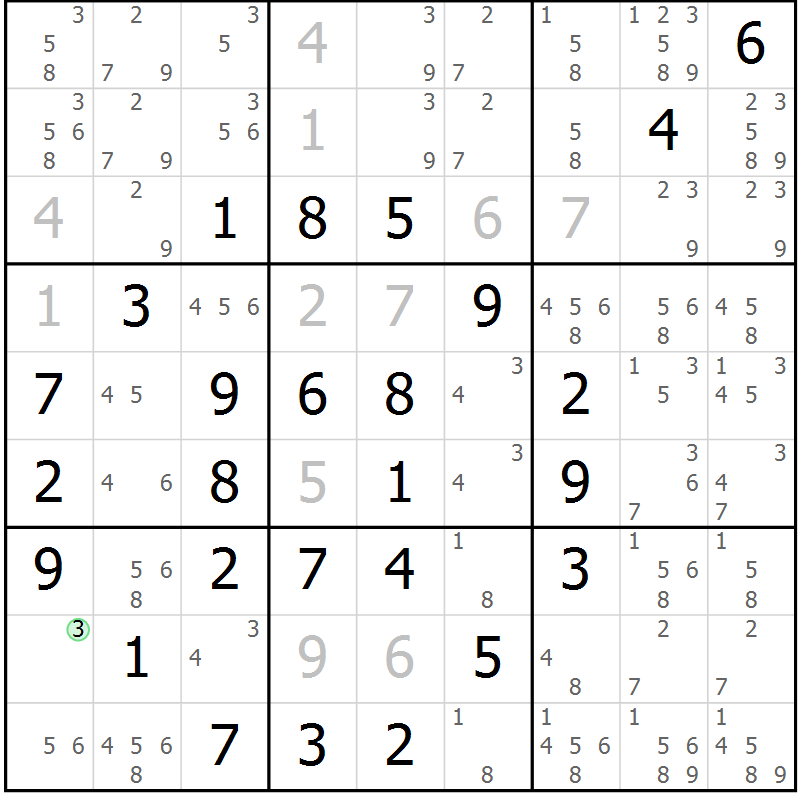 Position des candidats pour la solution de la Gr 4 page 7 du magazine de sudoku Maestro n° 104
