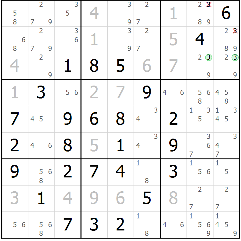 Position des candidats pour la solution de la Gr 4 page 7 du magazine de sudoku Maestro n° 104