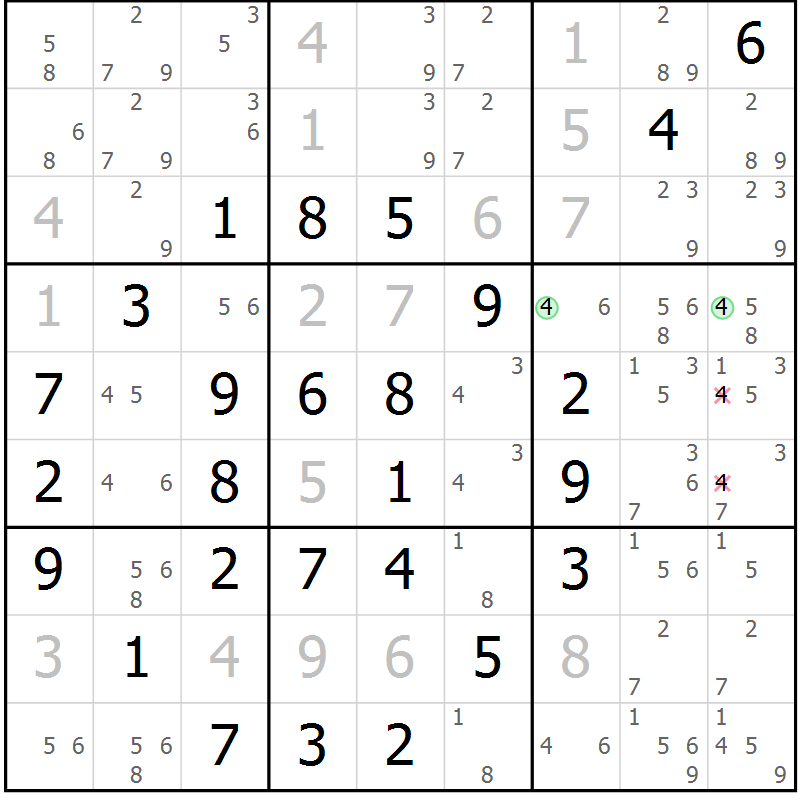Position des candidats pour la solution de la Gr 4 page 7 du magazine de sudoku Maestro n° 104