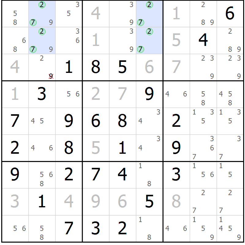 Position des candidats pour la solution de la Gr 4 page 7 du magazine de sudoku Maestro n° 104