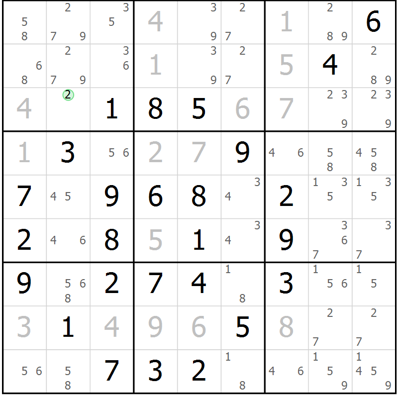 Position des candidats pour la solution de la Gr 4 page 7 du magazine de sudoku Maestro n° 104