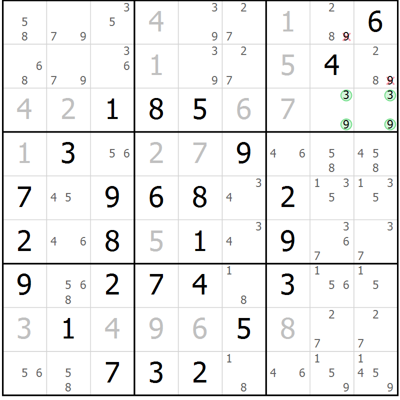 Position des candidats pour la solution de la Gr 4 page 7 du magazine de sudoku Maestro n° 104