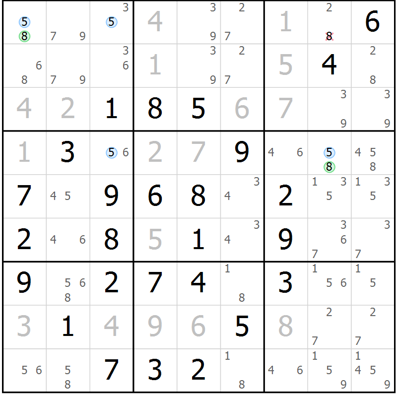 Position des candidats pour la solution de la Gr 4 page 7 du magazine de sudoku Maestro n° 104