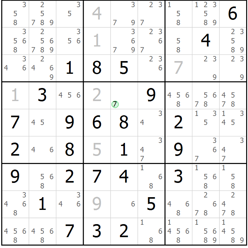Position des candidats pour la solution de la Gr 4 page 7 du magazine de sudoku Maestro n° 104