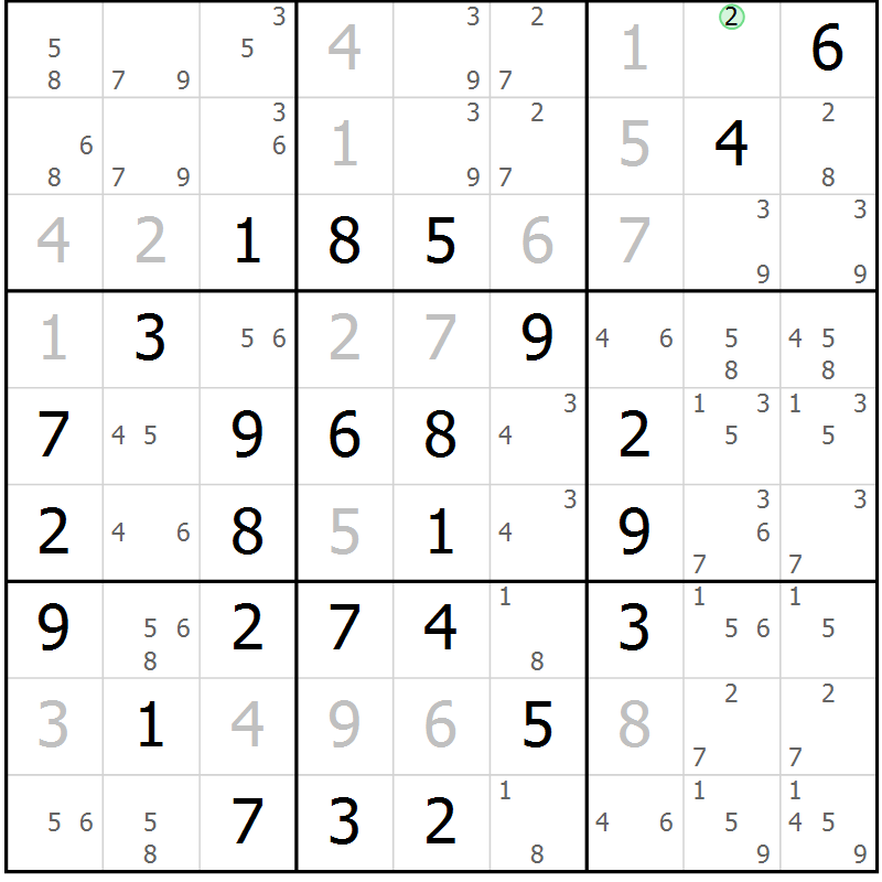 Position des candidats pour la solution de la Gr 4 page 7 du magazine de sudoku Maestro n° 104
